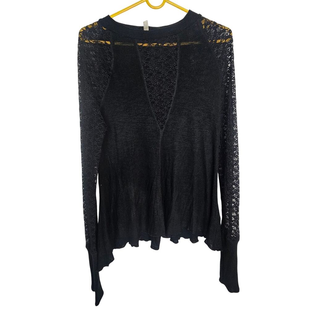 Free People Womens Lace Sleeve Pullover Top Sz M Whimsigoth Witchy Vamp Stretch